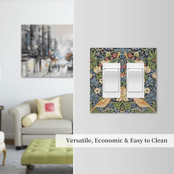 Decorative Outlet Covers Morris Strawberry Thrush Birds Colorful Plants 2 Gang Double Gfci Rocker Electrical Wall Panels Light Switch Cover Plate For Bed Room Living Room Decor