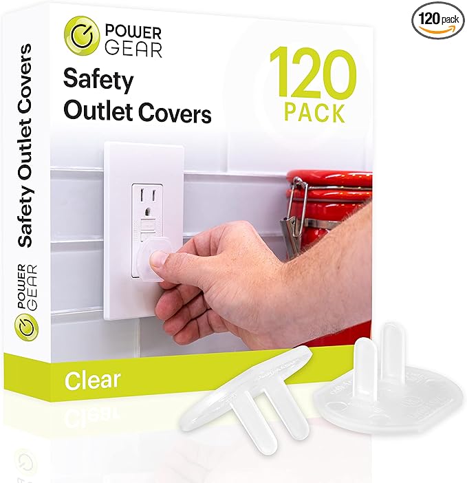Power Gear Child Safety Electrical Outlet Covers, 120 Pack, Tamper‑Resistant Plug Protectors for Standard Wall Outlets, Baby‑Proof & Child‑Proof Safety Caps, Clear, 54614