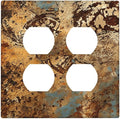 Light Switch Cover Plate Shabby Old Rusty Antique Brass Copper Print 2 Gang Socket Covers Double Duplex Wallplates Switch Plates and Outlet Covers for Kitchen Home Decor