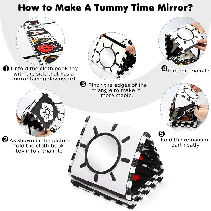 URMYWO Black and White Baby Toy, Tummy Time High Contrast Newborn Toys 0-3 Months, Soft Baby Book, Visual Stimulation Montessori Sensory Infant Toys 0-6-12 Months, Boy Girl Shower Gift