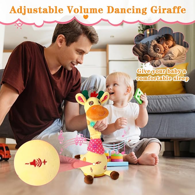Dancing Giraffe Toy Stuffed Animal Toddlers Gifts for Baby Toys Singing Song Toddlers Toy Repeats What You Say Glowing Musical Toy for Baby Birthday Gift Groovy Giraffe Toy