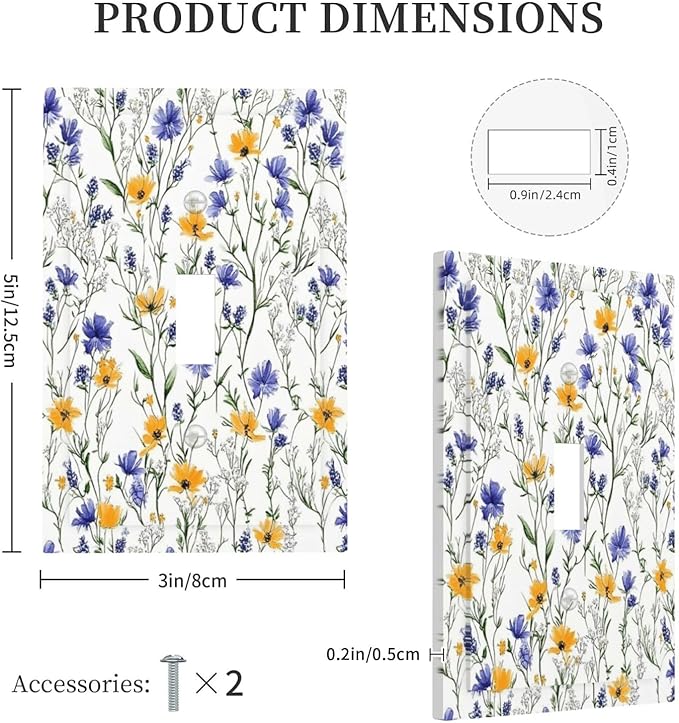 Decorative Light Switch Cover Floral Colorful Green Leaf Wildflower 1 Gang Single Toggle Device Electrical Faceplate Switchplates Decorator Outlet Wall Plate For Bed Room Living Room