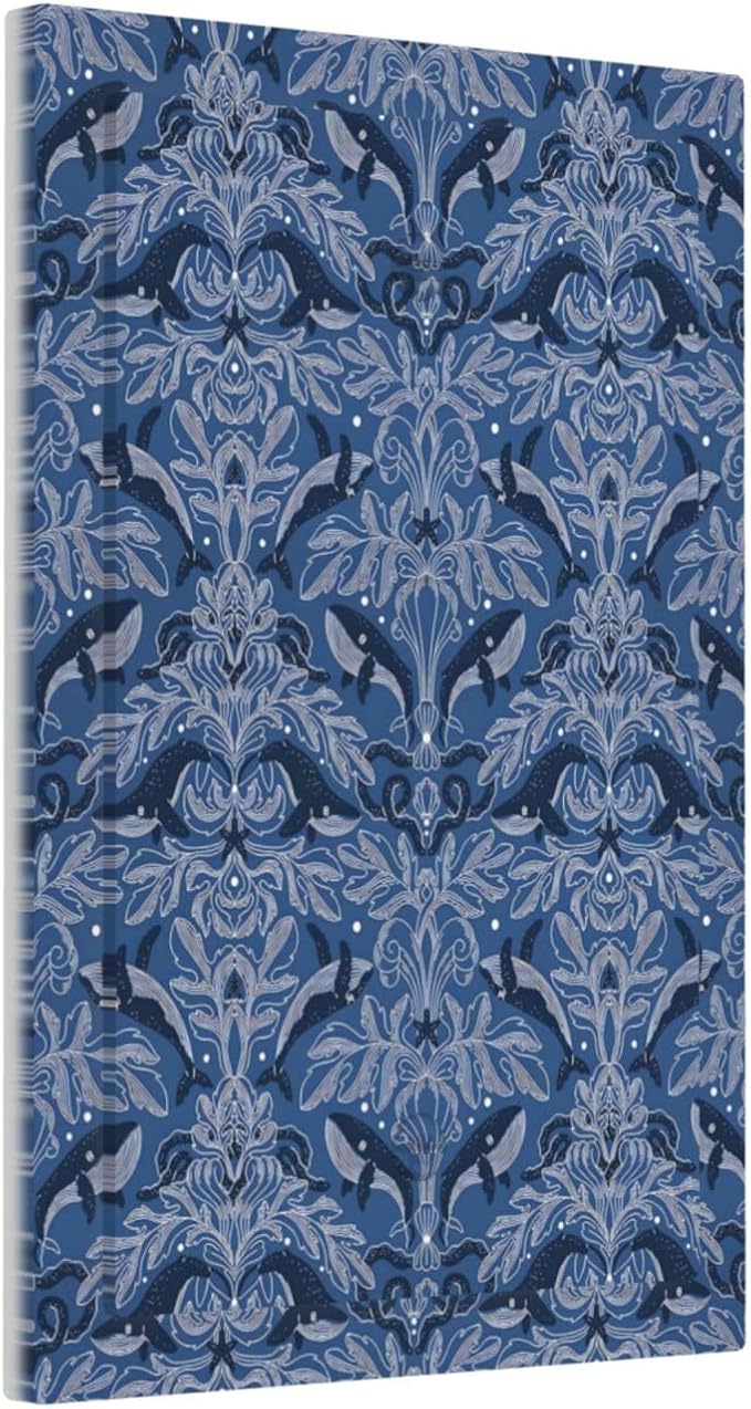 Blue Modern Nautical Art Whale Fish Ocean Damascus Light Switch Cover Plate 1 Gang No Device Blank Electrical Wall Plates Faceplate Decorative Switch Plate Covers for Bedroom Living Room Decor