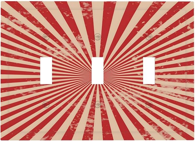 Retro Circus Sparkling Red White Lines Mid Century Decorative Switch Plates 3 Gang Wall Plate Triple Toggle Light Switch Cover Faceplate Electrical Wall Panels for Farmhouse Home Decor