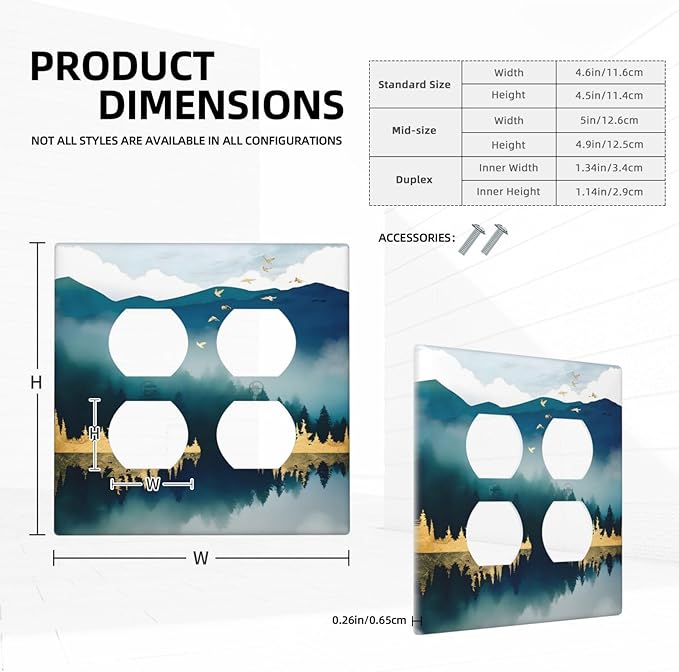 Mountains Landscape Lake Bird Reflection Outlet Covers 2 Gang Double Duplex Decorative Light Switch Covers Electrical Wallplates Socket Faceplate for Bedroom Living Room Decor