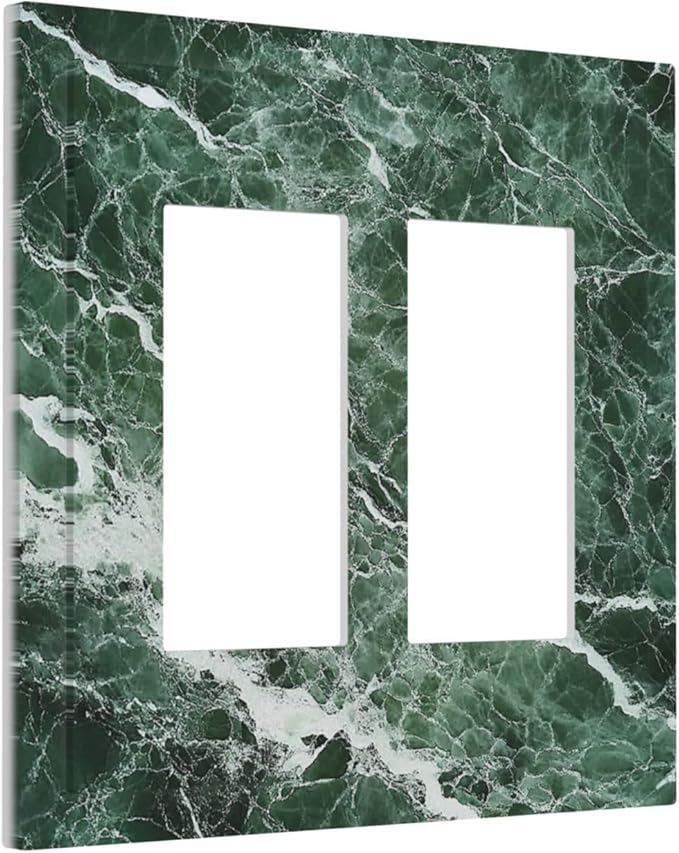 Decorative Outlet Covers Forest Marble Dark Green With White Vein 2 Gang Double Gfci Rocker Electrical Wall Panels Light Switch Cover Plate For Bathroom Kitchen Decor