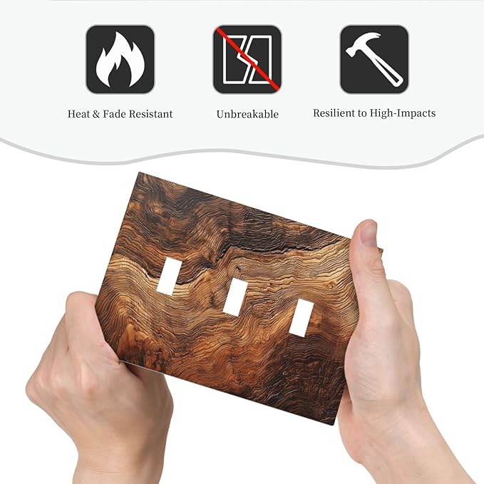 Natural Wood Grain Texture Old Tree Trunk Print Decorative Switch Plates 3 Gang Wall Plate Triple Toggle Light Switch Cover Faceplate Electrical Wall Panels for Farmhouse Home Decor