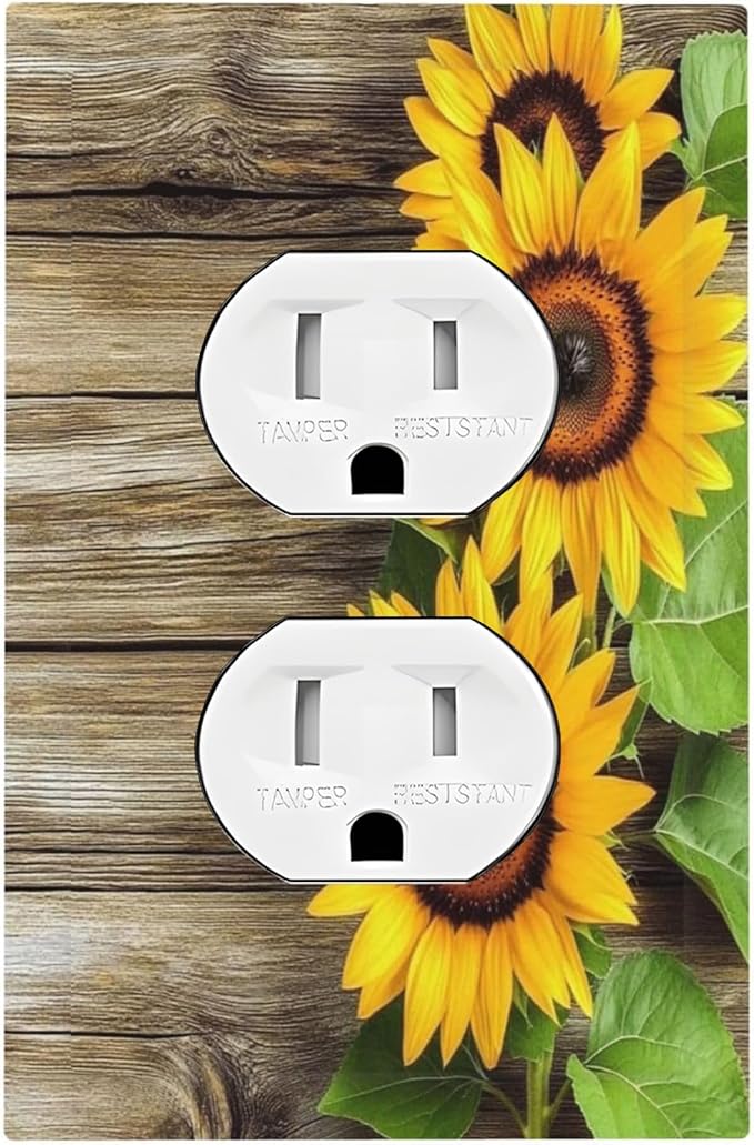 Outlet Covers Sunflowers Rustic Wood 1 Gang Duplex Light Switch Cover Decorative Switch Plates Electrical Receptacle Faceplate Wall Plate For Farmhouse Cabin Decor