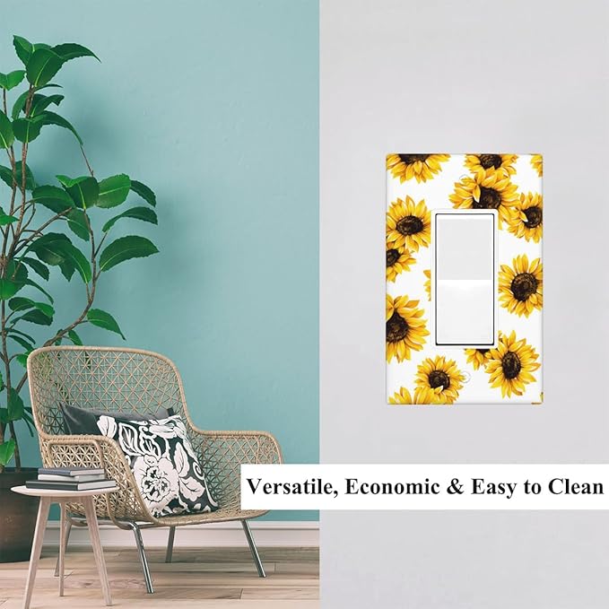Sunflower Single Rocker Light Switch Cover, Yellow Floral White Sunflowers 1-Gang Decorator Wall Plate for Farmhouse Home Bedroom Decor