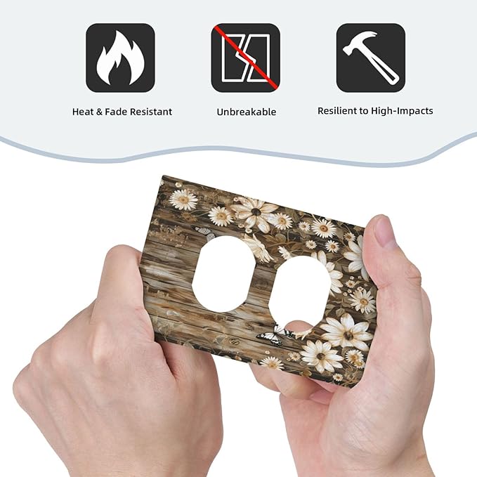 Decorative Outlet Covers Rustic Wood Butterflies Flowers Botanical 1 Gang Duplex Light Switch Cover Plate Electrical Switch plates Wall Plates Receptacle Covers for Farmhouse Cabin Decor