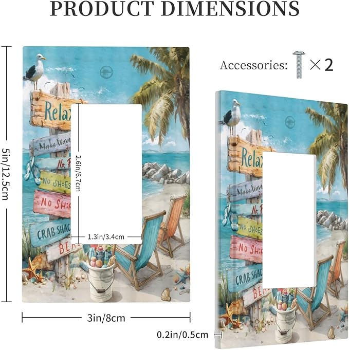 Ocean Beach Tropical Palm Tree Coastal Seaside Decorative Outlet Covers 1 Gang Single Rocker Light Switch Cover Plate Wall Plates GFCI Faceplate for Kids Room Living Room Decor