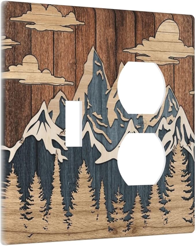 Blue Mountain Range Forest Nature Wilderness Wood Texture Wallplates 1 Toggle 1 Duplex Switch Plate Electrical GFCI Faceplate Decorative Light Switch Covers for Farmhouse Home Decor