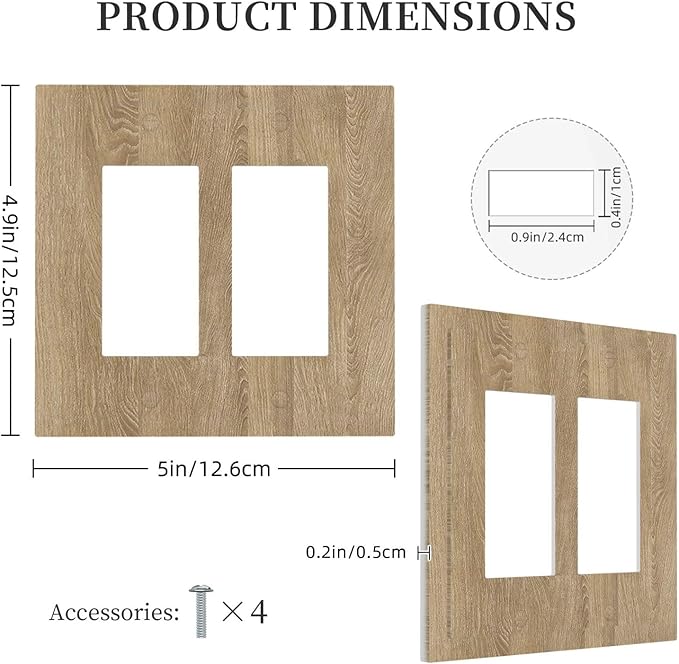 Decorative Outlet Covers Light Brown Wood Grain 2 Gang Double Rocker Light Switch Cover Plate Electrical Switch Plate Cover Decorate GFCI Wall Plate for Farmhouse Cabin Decor