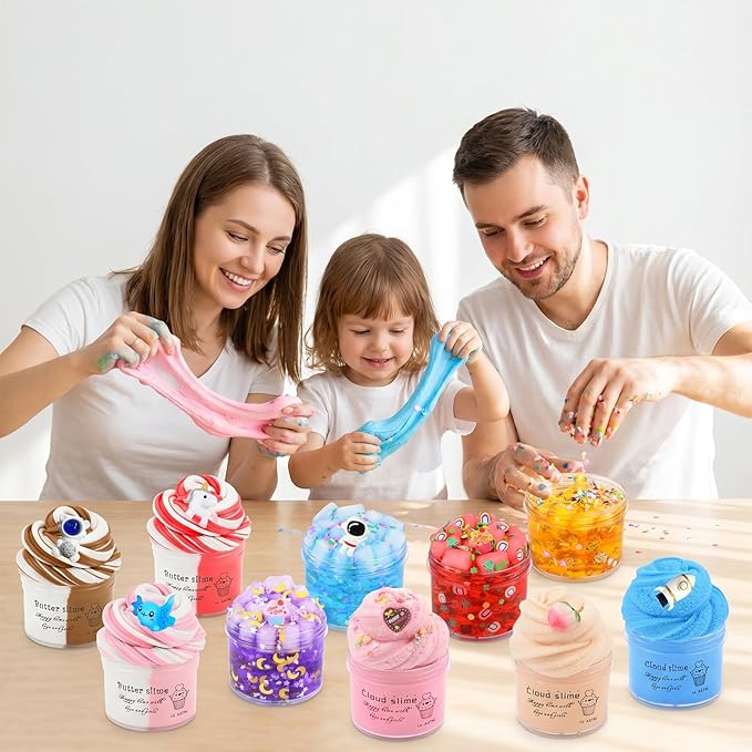 12 Pack Slime Kit, with 4 Butter Slime, 4 Jelly Cube Crunchy Slime and 4 Cloud Slime, Soft and Non-Sticky, DIY Stress Relief Toys for Girl and Boys, Birthday Gift, Party Favor, Classroom Reward