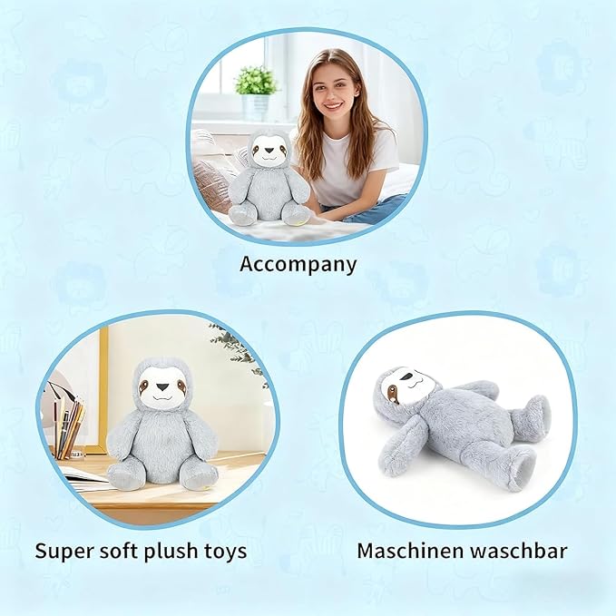 rytopt Breathing Stuffed Animal, Upgraded Version, No Breathing Movement in Its Abdomen, Breathing Sloth, 4 Gear Adjustment, Volume Control, with Music & Lights