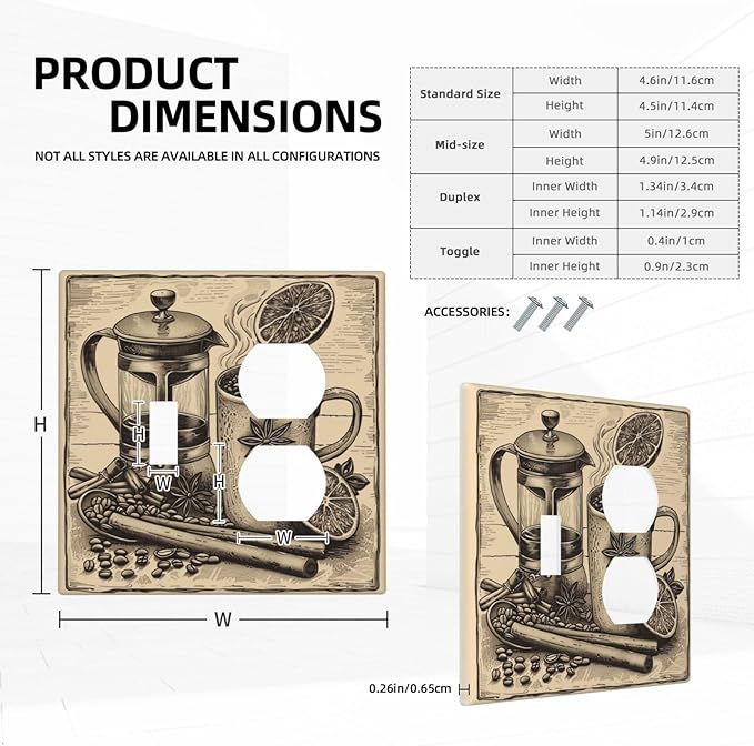 Light Switch Cover Plate Beige Vintage Rustic Coffee Beans Spice 2 Gang Decorative Switch Plates 1 Toggle Duplex Combo Outlet Covers GFCI Wall Plates for Kitchen Coffee Bar Decor
