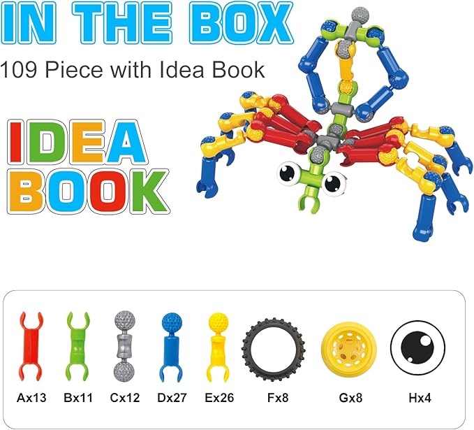 Huaker Building Toys,109 Piece STEM Toys for Kids Ages 3 4 5 6 7 8 9 10 11 12 Years Old Boys and Girls Christmas Birthday Gifts Children Building Blocks Creative and Educational Kids Toys Projects