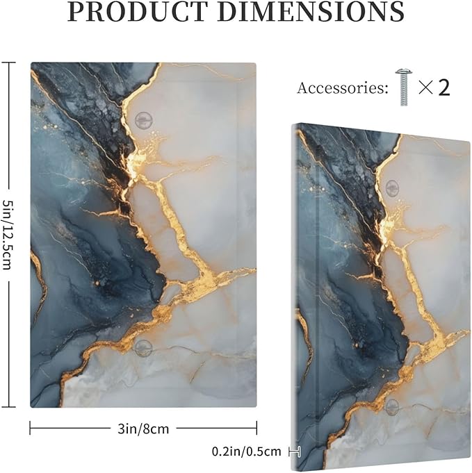 Abstract Blue Granite Luxury Texture Print 1 Gang Light Switch Cover Electrical No Device Wall Plate Switchplates Decorative Faceplate for Country Bedroom Kitchen Home Living Room Decor