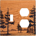 Pine Forest Natural Scenery Silhouette Wood Grain Wallplates 1 Toggle 1 Duplex Switch Plate Electrical GFCI Faceplate Decorative Light Switch Covers for Farmhouse Home Decor