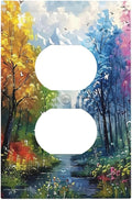 Colorful Forest Snow Mountain River Oil Painting Style Outlet Covers 1 Gang Duplex Light Switch Cover Decorative Switch Plates Electrical Receptacle Faceplate Wall Plate for Bedroom Living Room Decor