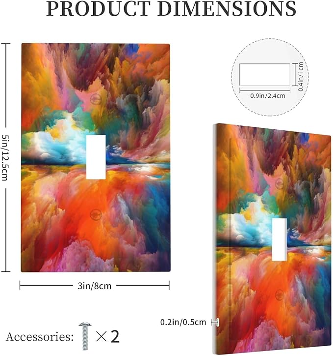 Light Switch Cover Plate Iridescent Abstract Colorful Clouds 1 Gang Single Toggle Rainbow Decorative Switch plates Outlet Cover Electrical Wall Plates Faceplate for Bathroom Home Decor