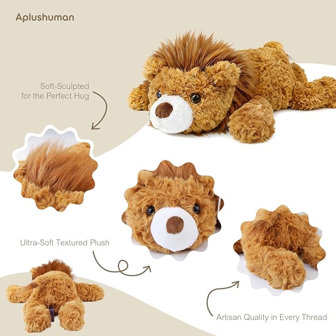 Aplushuman® Microwavable Heating Pad Golden Lion Plush - Weighted Stuffed Animal Toy with Tourmaline Beads & Lavender - 1.8 lb for Long Lasting Cozy Warmth - Includes Gift Box & Greeting Card