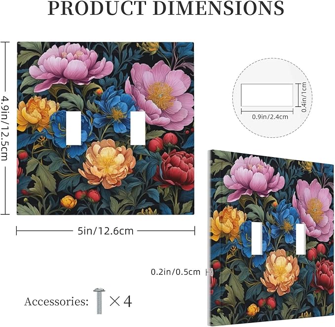 Decorative Light Switch Plate Covers Big Yellow Pink Flowers Blue Red Floral Green Leaf 2 Gang Wall Plate Double Toggle Switch Cover Plate Electric Dual Device Electrical Faceplate