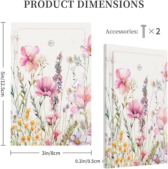Pink Floral Wild Flowers Watercolor Plants Light Switch Cover Plate 1 Gang No Device Blank Electrical Wall Plates Faceplate Decorative Switch Plate Covers for Bedroom Living Room Decor