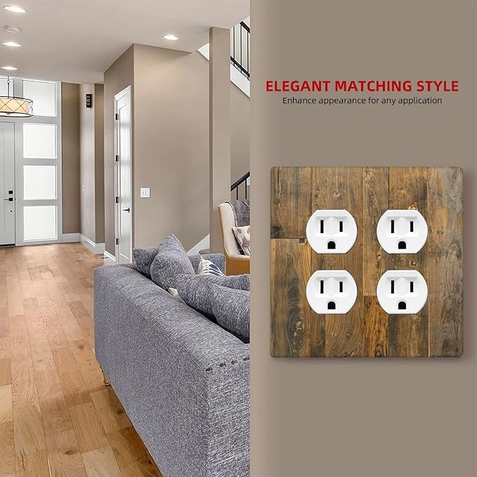 Brown Wood Vintage Rustic Old Board Outlet Covers 2 Gang Double Duplex Decorative Light Switch Covers Electrical Wallplates Socket Faceplate for Farmhouse Home Decor