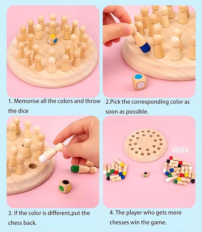 Wooden Memory Chess Board Game: Color Wooden Memory Chess Game for Brain Train for Kids Toddler Learning Educational Toys - Montessori Learning Toys for 3 4 5 6 7 8+ Year Old Boy Girl Gift