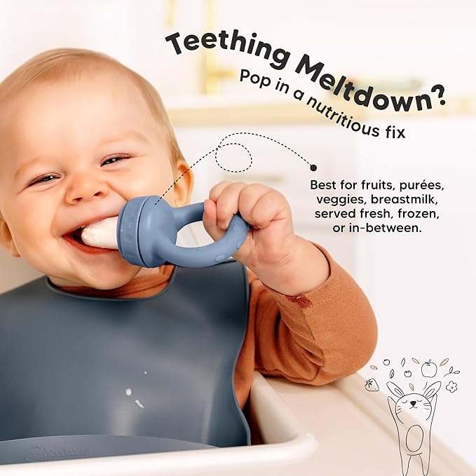 KeaBabies Baby Fruit Feeder 2pk - Silicone Baby Food Feeder for Babies 6-12 Months, Breast Milk Popsicle Teether, Weaning, Pacifier, Freeze Frozen Solid Food, Infant Feeding Essential (Slate)