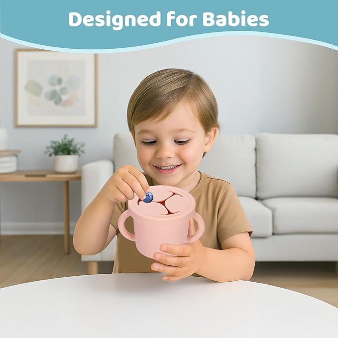 Snack Containers, Silicone Food Grade Silicone Cups, Toddler Snack Container Cups with Handles and Lid for Toddlers (Color 4)