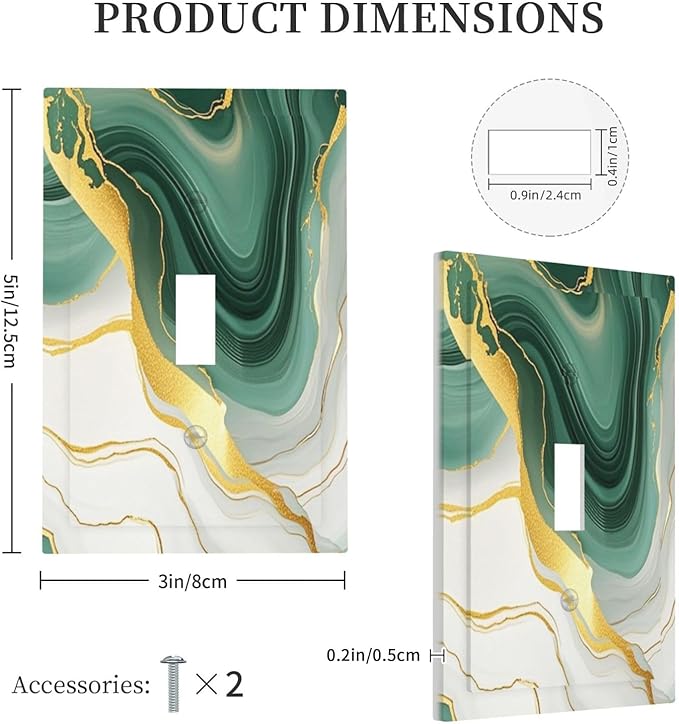 Decorative Light Switch Cover Turquoise Marble Texture Golden Lines 1 Gang Single Toggle Device Electrical Faceplate Switchplates Decorator Outlet Wall Plate For Bed Room Bathroom Decor