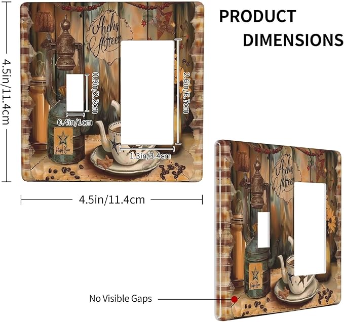 Decorative Outlet Covers Vintage Coffee Pot Star Farmhouse Wood Plank 2 Gang 1 Gang Wall Plate Single Toggle Rocker Device Combination Light Switch Cover Plate Jumbo Switch Plate Cover