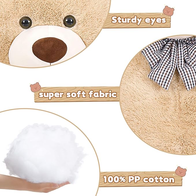 Toys Studio 5ft Giant Teddy Bear Large Stuffed Bear for Kids, 59 inch Plush Bear Stuffed Animal Lifesize Bear for Baby Shower Decoration Christmas Valentine's Day for Girlfriend, Cream