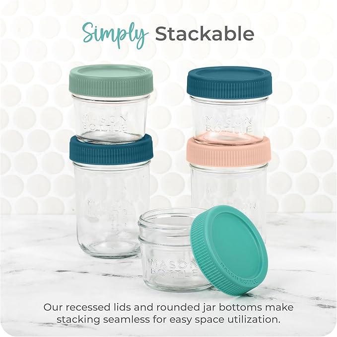 Mason Bottle 8oz Breast Milk Storage Jars (12-Pack) – Reusable Glass Baby Food Containers with Lid for Baby Formula & Breastmilk – Airtight, Stackable, Freezable (Deep Ocean)