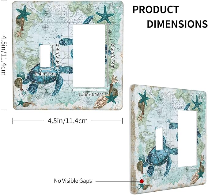 Outlet Covers Nautical Green Sea Turtles Beach Blue Ocean 1 Toggle 1 Rocker Combination Decorative Wall Plate Electrical Switch Plates Light Switch Cover Plate For Bathroom Kids Room