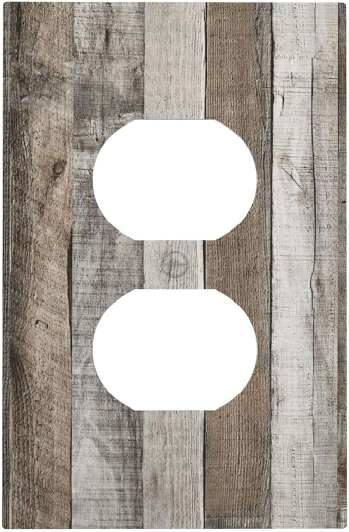 Natural Grey Wood Vintage Faux Wood Grain Outlet Covers 1 Gang Duplex Light Switch Cover Decorative Switch Plates Electrical Receptacle Faceplate Wall Plate for Farmhouse Home Decor