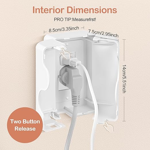 Child Proof Outlet Box Cover, Double Lock System, White, Large Interior Space 2 Pack
