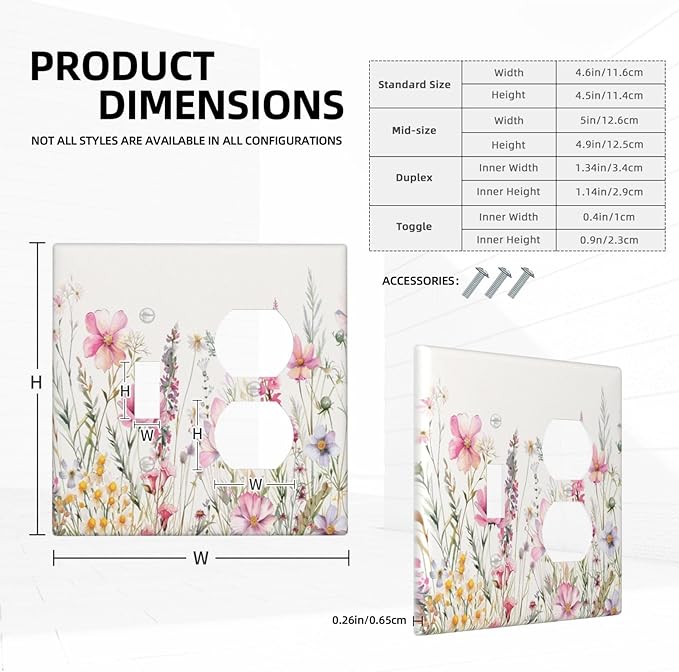 Pink Floral Wild Flowers Watercolor Plants Wallplates 1 Toggle 1 Duplex Switch Plate Electrical GFCI Faceplate Decorative Light Switch Covers for Bedroom Living Room Decor