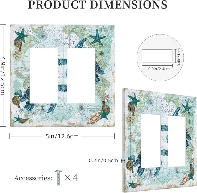 Decorative Outlet Covers Nautical Green Sea Turtles Beach Blue Ocean 2 Gang Double Gfci Rocker Electrical Wall Panels Light Switch Cover Plate For Bathroom Kids Room Decor
