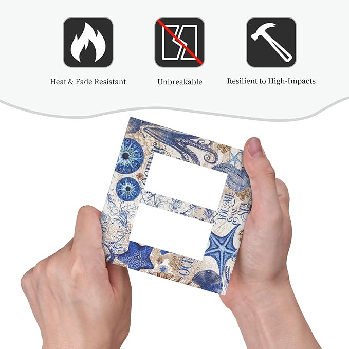 Decorative Outlet Covers Vintage Sea Blue Seahorse Starfish Octopus 2 Gang Double Gfci Rocker Electrical Wall Panels Light Switch Cover Plate For Kids Room Home Decor