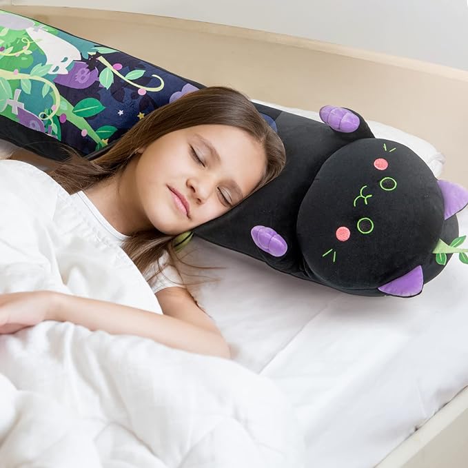 Mewaii Long Cat Plush 5 Sizes, 120% Extra Filling Giant Plushness Kids Body Pillow, Kawaii Cute Black Cat Stuffed Animals Plushies, Big Long Body Pillow Black Cat Plush Gift for Girls 28”