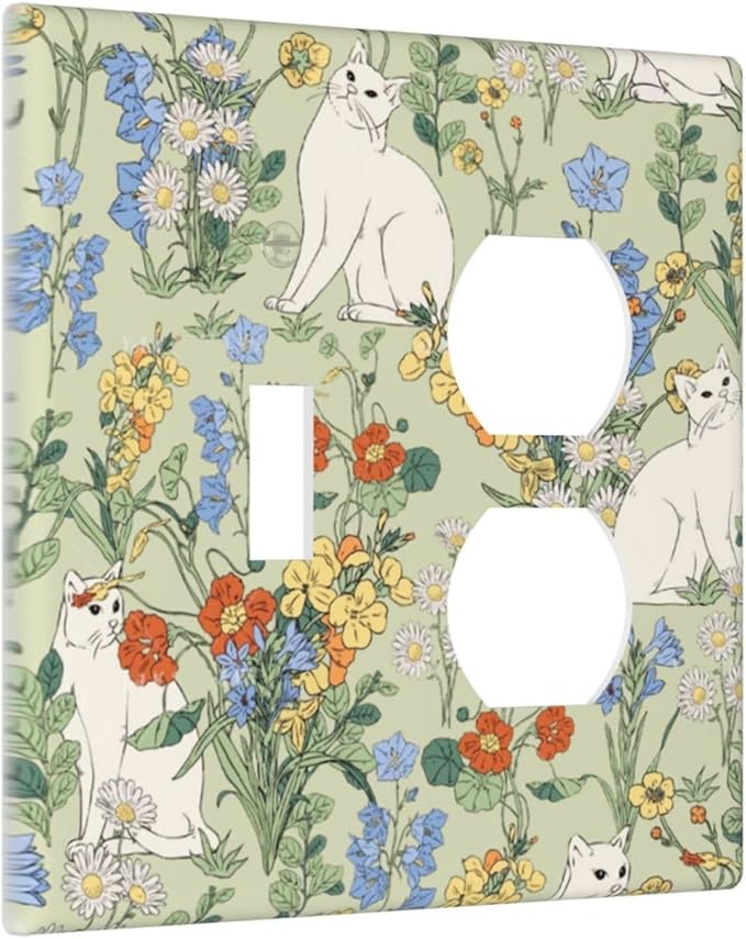 Wallplates Vintage Floral Cute Cat Colorful Flowers 1 Toggle 1 Duplex Switch Plate Electrical Gfci Faceplate Decorative Light Switch Covers For Bed Room Living Room Decor