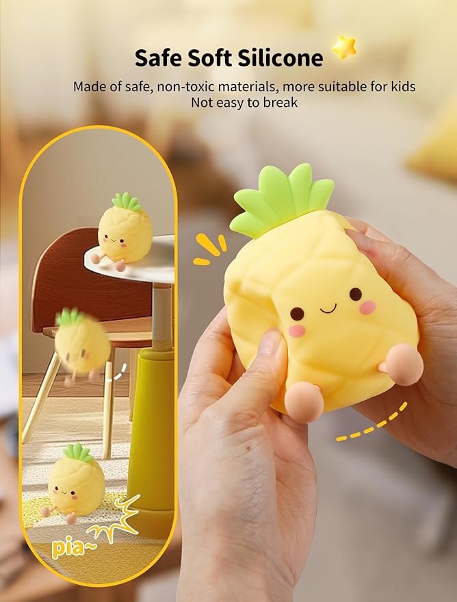 Pineapple Night Light for Kids, Nursery Night Light, Bedside Touch Lamp, Cute Silicone Nightlight for Baby Toddler, 3 Level Dimmable, Christmas Gift for Baby,Adults,Toddler Girl Room Decor