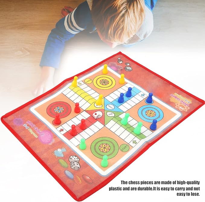 Snake and Ladder Flying Chess Set Portable 2 in 1 Board Game for Kids and Families Non Woven Fabric Colorful 36 x 25cm Includes Storage Bag 16 Pieces Dice
