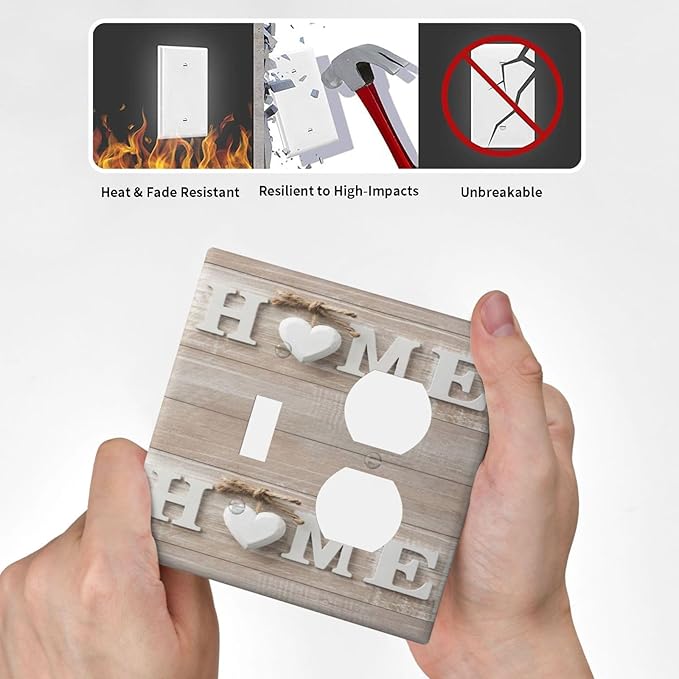 Family Vintage Country Wooden 2-Gang 1-Toggle 1-Duplex Device Combination Wallplate Sweet Home White/Brown Wood Sign Letter One Toggle Switch and One Duplex Receptacle Outlet Combo Light Switch Cover