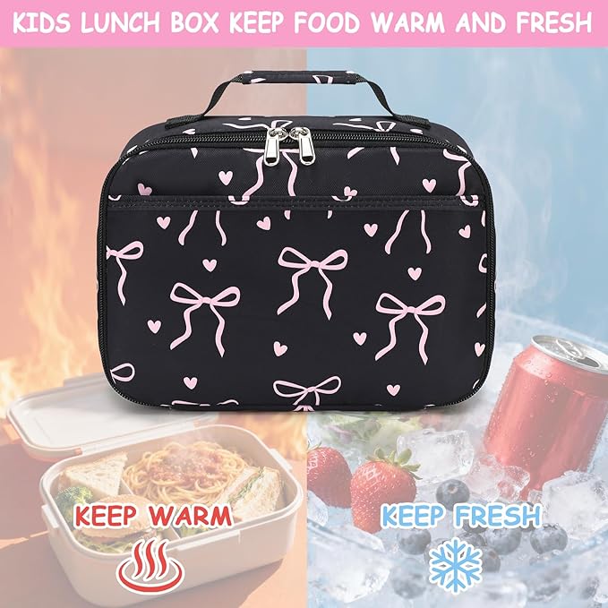LOIDOU Lunch Box for Kids Boys Girls Insulated Lunch Bag Thermal Meal Tote Reusable Lunch Pail Bags for School Travel (Bow Tie Black)