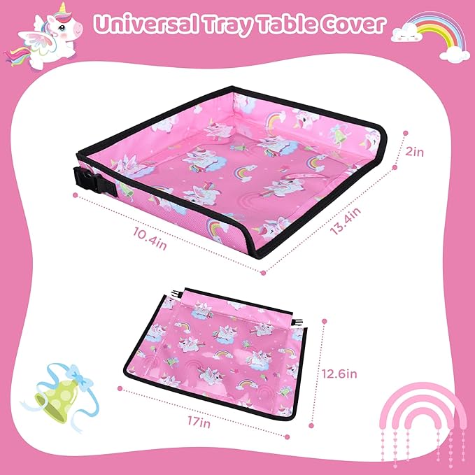 Airplane Kids Travel Tray for Toddler Car Seat - Toddler Tray for Plane or Train - Travel Essential Must-Haves and Flying Supplies - Pink Unicorn