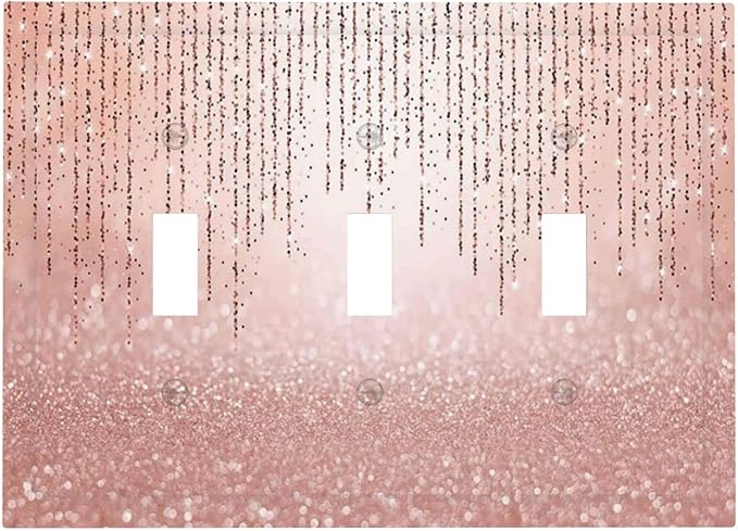 Pink Glittery Bling 3 Gang Triple Toggle Light Switch Wall Plate Cover Decorative Electrical Faceplate for Rustic Barn Door Home Living Room Decorate 6.7" x 4.8